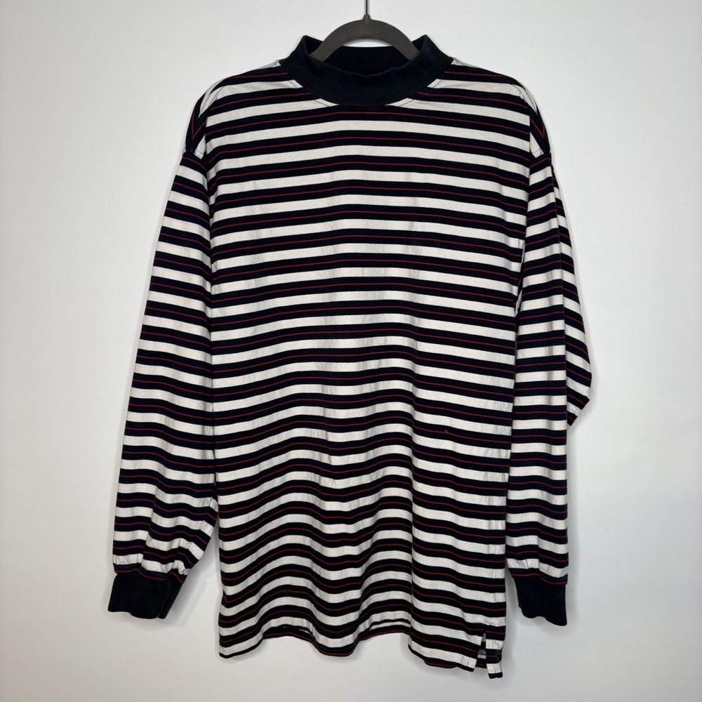Vintage Wrangler Rugged Wear Striped Long Sleeve Mock Neck Tee Size Large